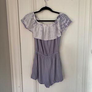 Purple & White Tie-Dye Romper Over the Shoulder Style Size Small White Romper